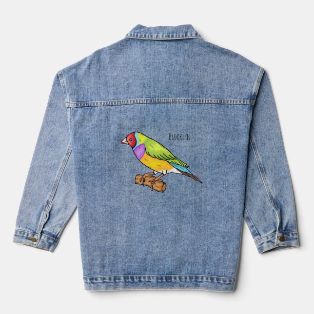Gouldian finch bird Cartoon Illustration Jeansjacke (Rückseite)