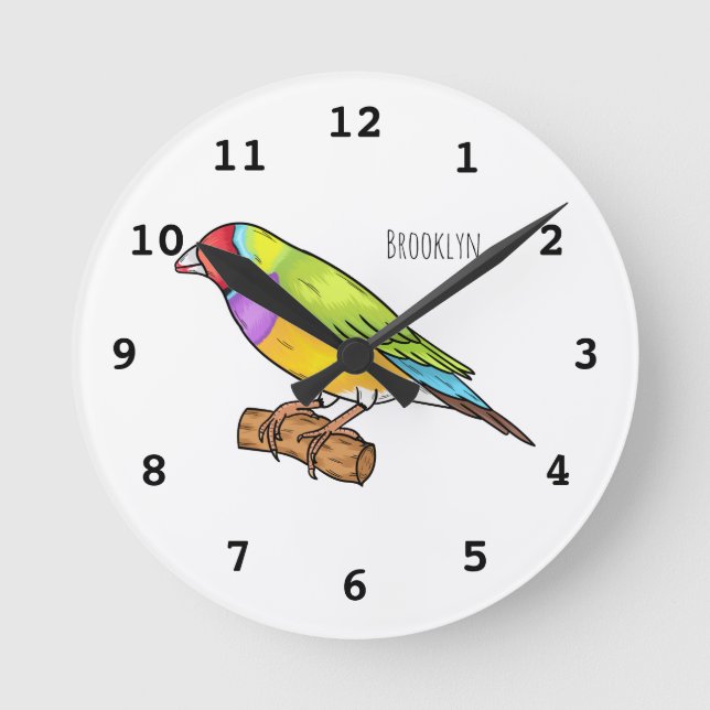 Gouldian finch bird Cartoon Illustration Runde Wanduhr (Vorderseite)