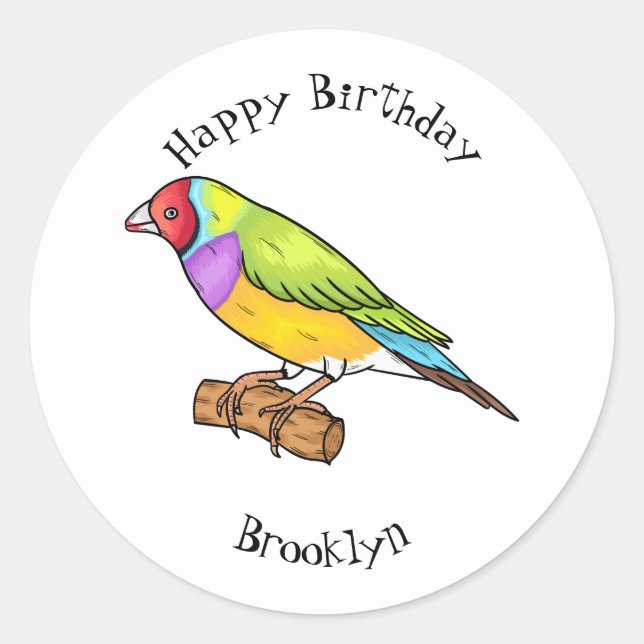 Gouldian finch bird Cartoon Illustration Runder Aufkleber (Vorderseite)