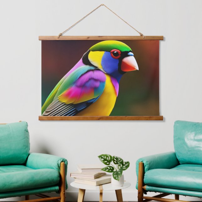 Gouldian Finch Wall Tapestry Wandteppich Mit Holzrahmen (Wohnzimmer)