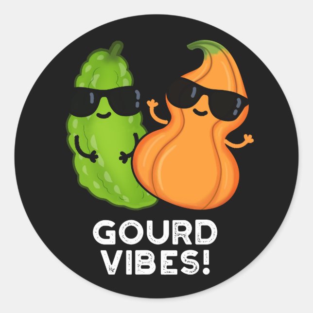 Gourd Vibes Funny Veggie Pun Dark BG Runder Aufkleber (Vorderseite)