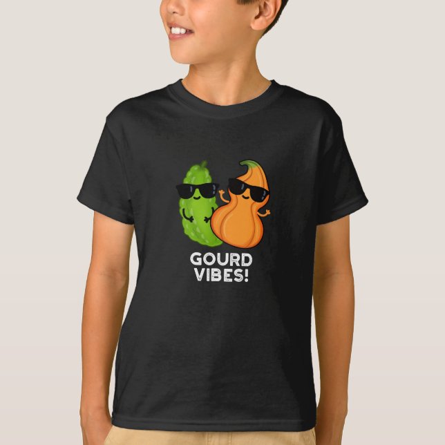Gourd Vibes Funny Veggie Pun Dark BG T-Shirt (Vorderseite)