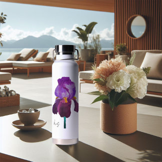 Gourde bouteille fleur iris violet aquarelle