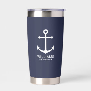 Gourde Isotherme Ancre Bleue marine Nautique Groomsmen personnalisé