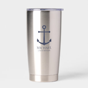 Gourde Isotherme Ancre Bleue marine Nautique Groomsmen personnalisé