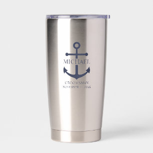 Gourde Isotherme Ancre Bleue marine Nautique Groomsmen personnalisé
