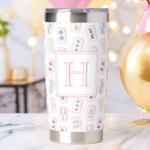 Aquarelle rose et vert Mahjong Tiles Monogramme