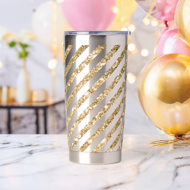Gourde Isotherme Bandes de Parties scintillant d'or (Avant)