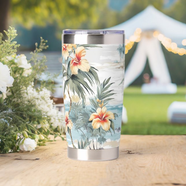 Gourde Isotherme Beachy Hibiscus Floral  (Mariage (pivotée))
