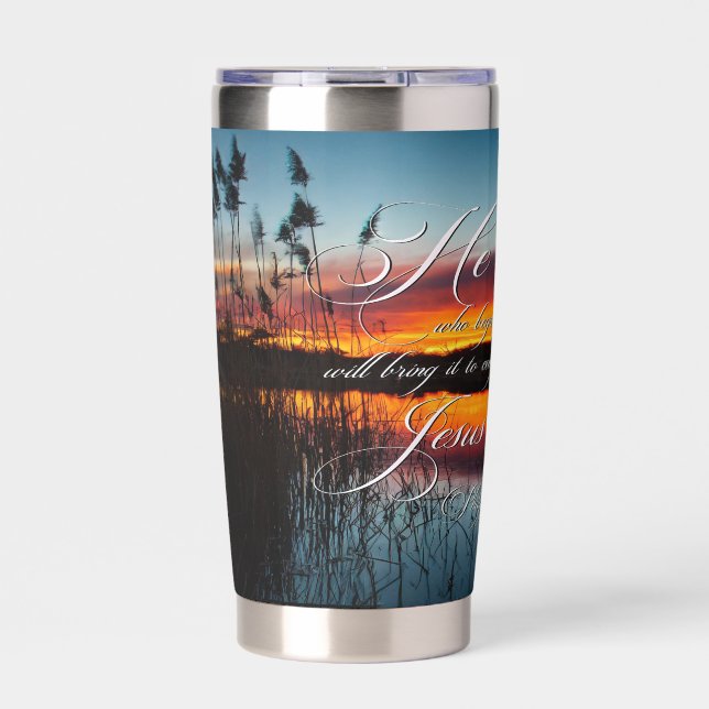 Gourde Isotherme Beau travail coucher de soleil sur l'étang (Extérieur)