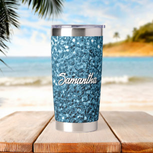 Gourde Isotherme Bébé bleu faux parties scintillant scintille Nom p