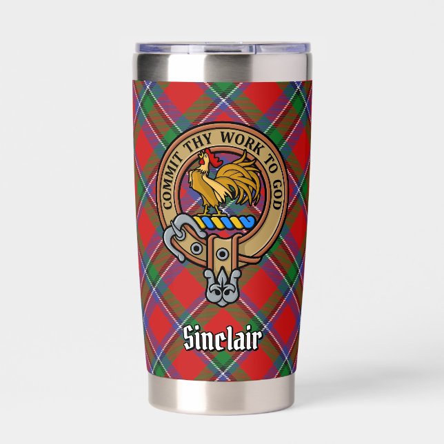 Gourde Isotherme Blason du Clan Sinclair sur tartan rouge (Extérieur)