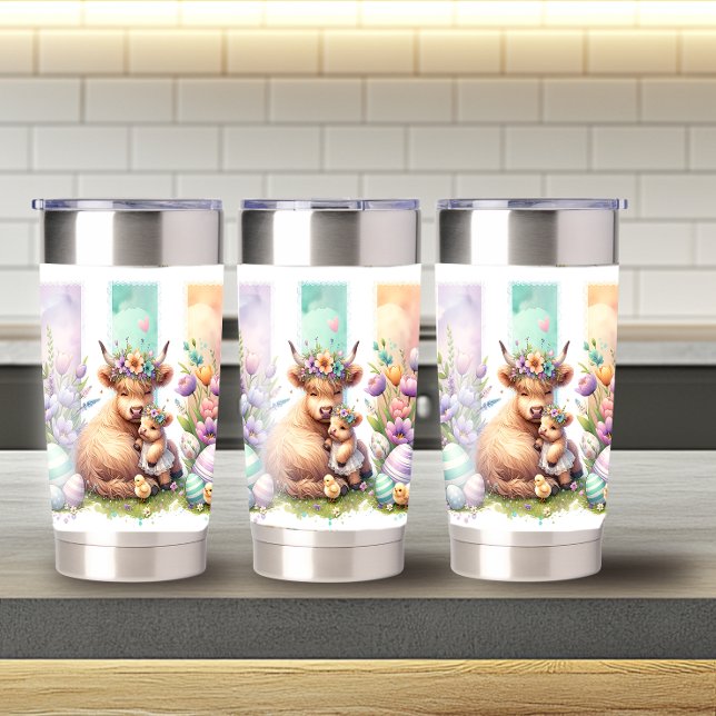 Gourde Isotherme Brosse élégante Vache de Pâques Highland 20oz (Créateur téléchargé)