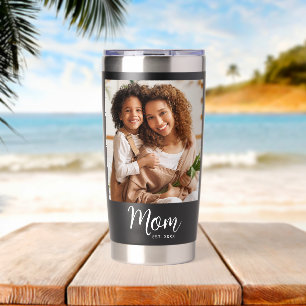 Gourde Isotherme Cadeau de date d'établissement de maman photo noir