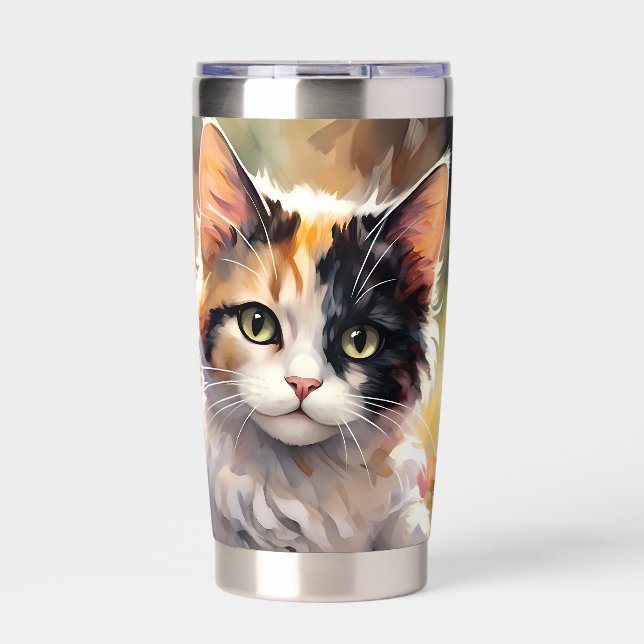 Gourde Isotherme Chat calico et papillons dans un jardin printanier (Extérieur)