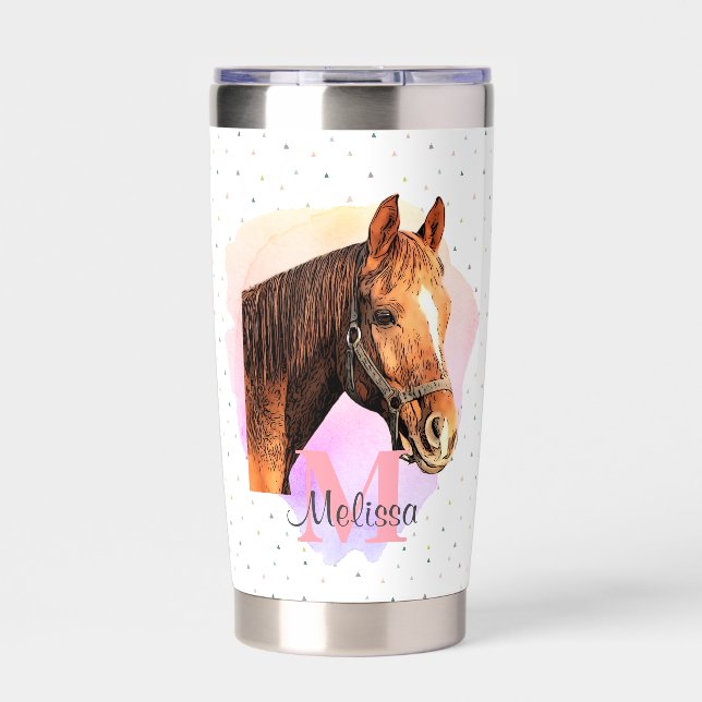 Gourde Isotherme Cheval Equestre animal Monogramme Motif rose (Extérieur)