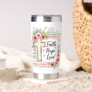 Gourde Isotherme Chic usé floral Foi Espoir Amour
