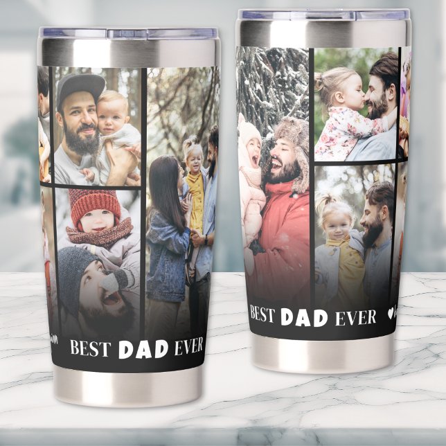 Gourde Isotherme Collage de photos personnalisé pour papa Père (Personalized Best Dad 8 Photo Collage Father Insulated Tumbler)