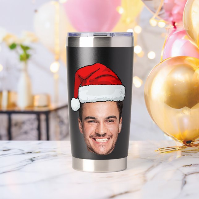 Gourde Isotherme Custom Face Photo Santa Hat Christmas (Enterrement de vie de garçon (pivotée))