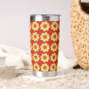 Gourde Isotherme Dahlia jaune motif floral sur rouge