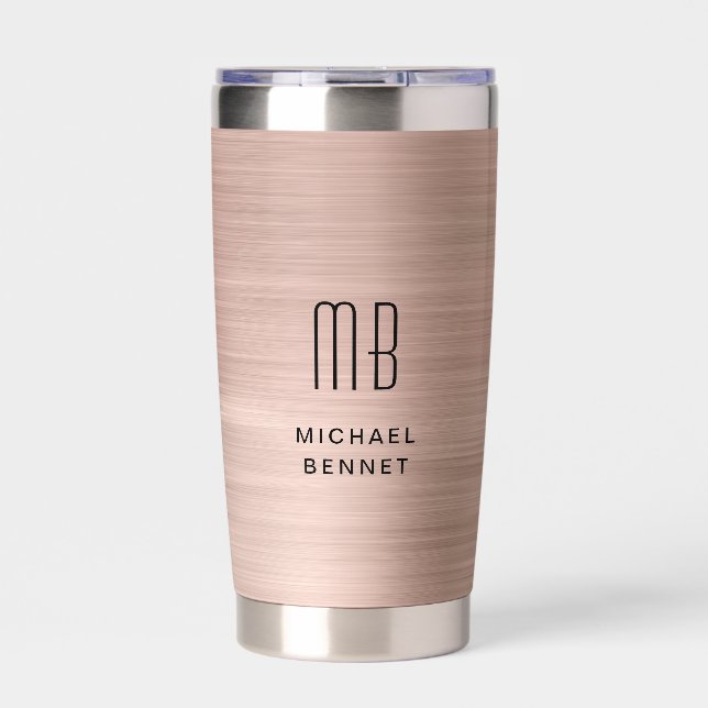Gourde Isotherme Élégant Monogram Rose Gold (Extérieur)