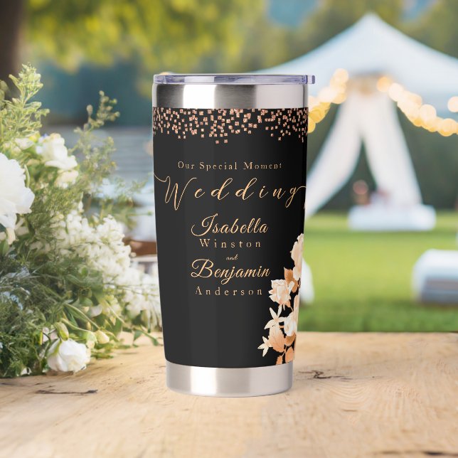 Gourde Isotherme Élégant Rose or Mariage noir (Mariage)
