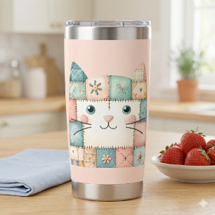 Gourde Isotherme Fausse Chatoyante Pastel Cottage Kitty Face Rose