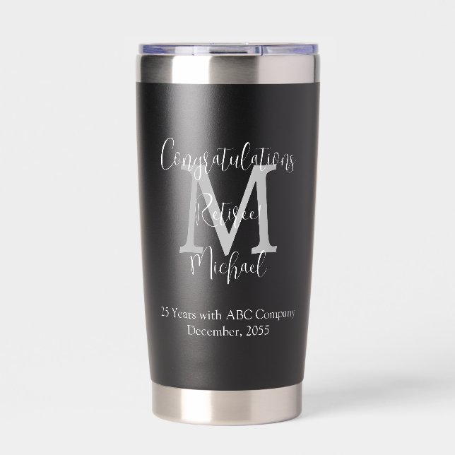 Gourde Isotherme Félicitations pour le Monogramme de retraite Noir (Extérieur)