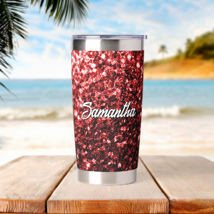 Gourde Isotherme Flamme de parties scintillant rouge foncé Nom pers