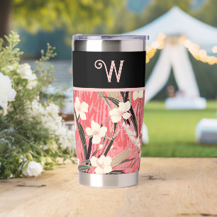 Gourde Isotherme Fleur asiatique rose pêche blanc chinoiserie monog