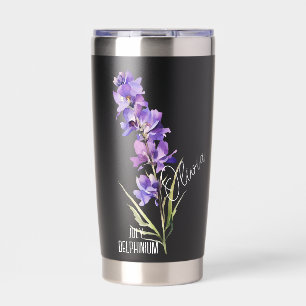 Gourde Isotherme Fleur de naissance Mois de juillet Delphinium Nom