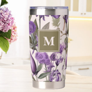 Gourde Isotherme Fleurs violettes Verdure Monogramme botanique