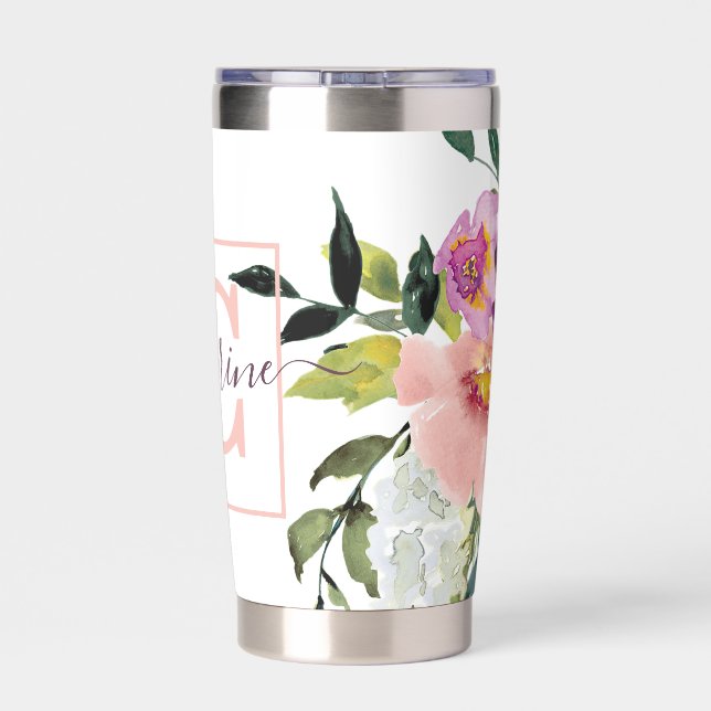 Gourde Isotherme Floral rose et violet personnalisé (Couvercle)