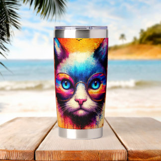 Gourde Isotherme Funky Colorful Cat Illustration 