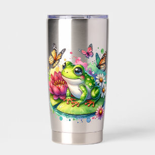 Gourde Isotherme Grenouille personnalisée avec fleurs sur Lilypad