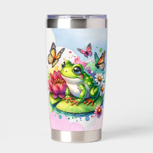 Gourde Isotherme Grenouille personnalisée avec fleurs sur Lilypad