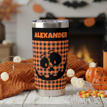 Halloween Jack-O-Lantern Orange & Black Plaid Name