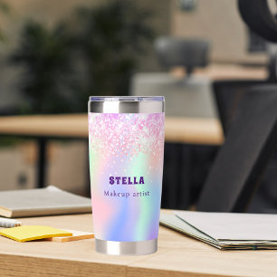 Gourde Isotherme Holographe rose nom personnalisé entreprise