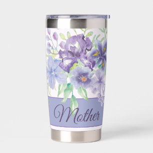 Gourde Isotherme Iris aquarelles violets et bleus personnalisables