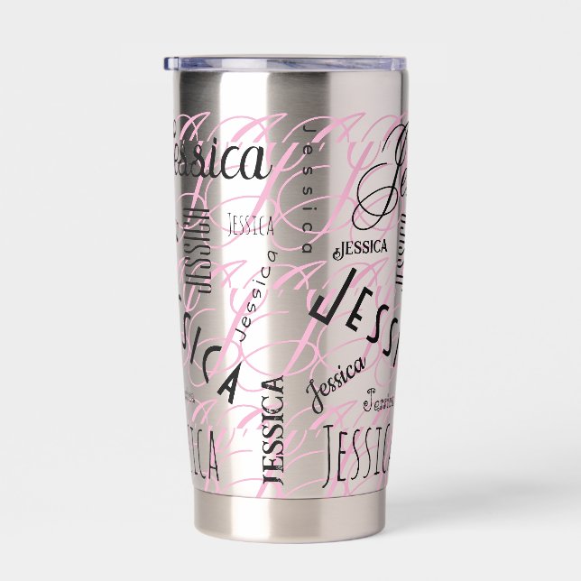 Gourde Isotherme Jessica Custom Name Black Pink (Gauche)
