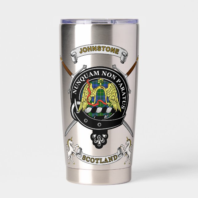 Gourde Isotherme Johnstone Clan Badge Tartan & Swords (Extérieur)