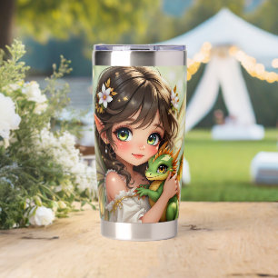 Gourde Isotherme Jolie fée d'anime et dragon Chibi