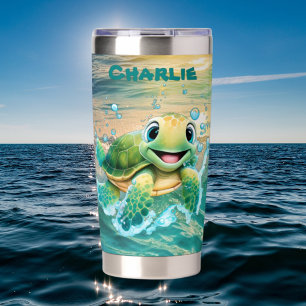 Gourde Isotherme Jolie plage mer tortue ajouter nom