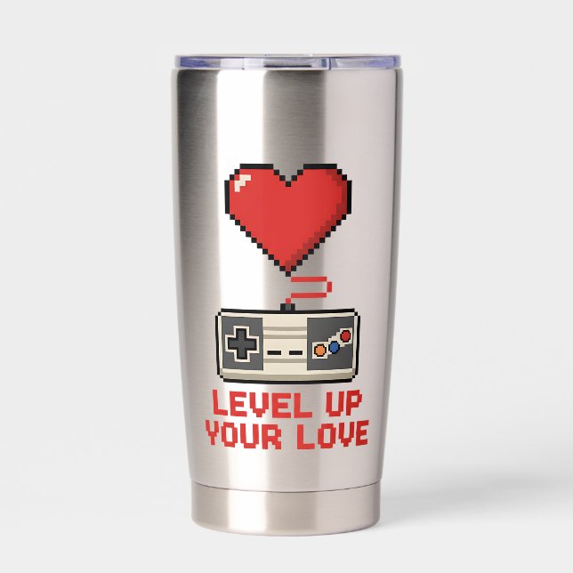 Gourde Isotherme Level Up Your Love, Retro Pixel Gaming Design (Extérieur)