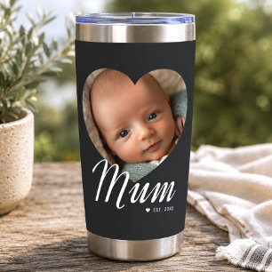 Gourde Isotherme Maman a établi un script cœur photo noir