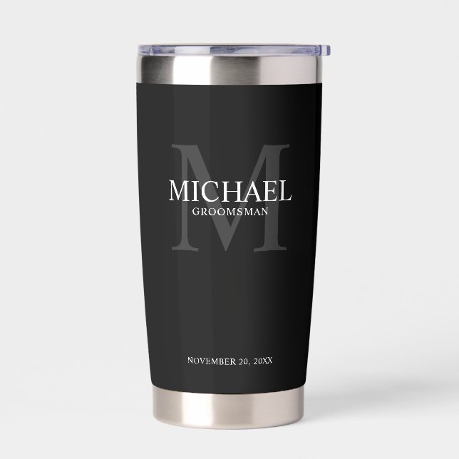 Gourde Isotherme Masculine Monogramme personnalisé et nom Groomsmen (Gauche)