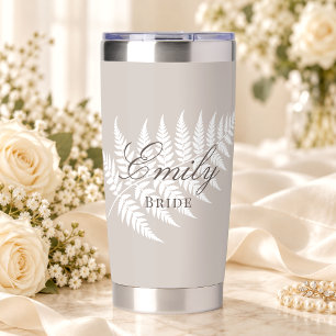 Gourde Isotherme Mocha Taupe Blanc Fougère Élégant Pastel Mariage