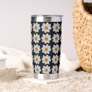 Gourde Isotherme Modèle floral dahlia blanc sur noir