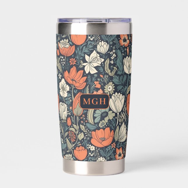 Gourde Isotherme Modèle floral monogramme personnalisé (Extérieur)