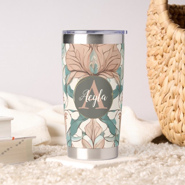 Gourde Isotherme Moderne Elégant Botanique Rose Floral Damask (Salon)